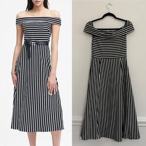 Banana Republic Off The Shoulder Stripe Midi Dress Knit Size 4